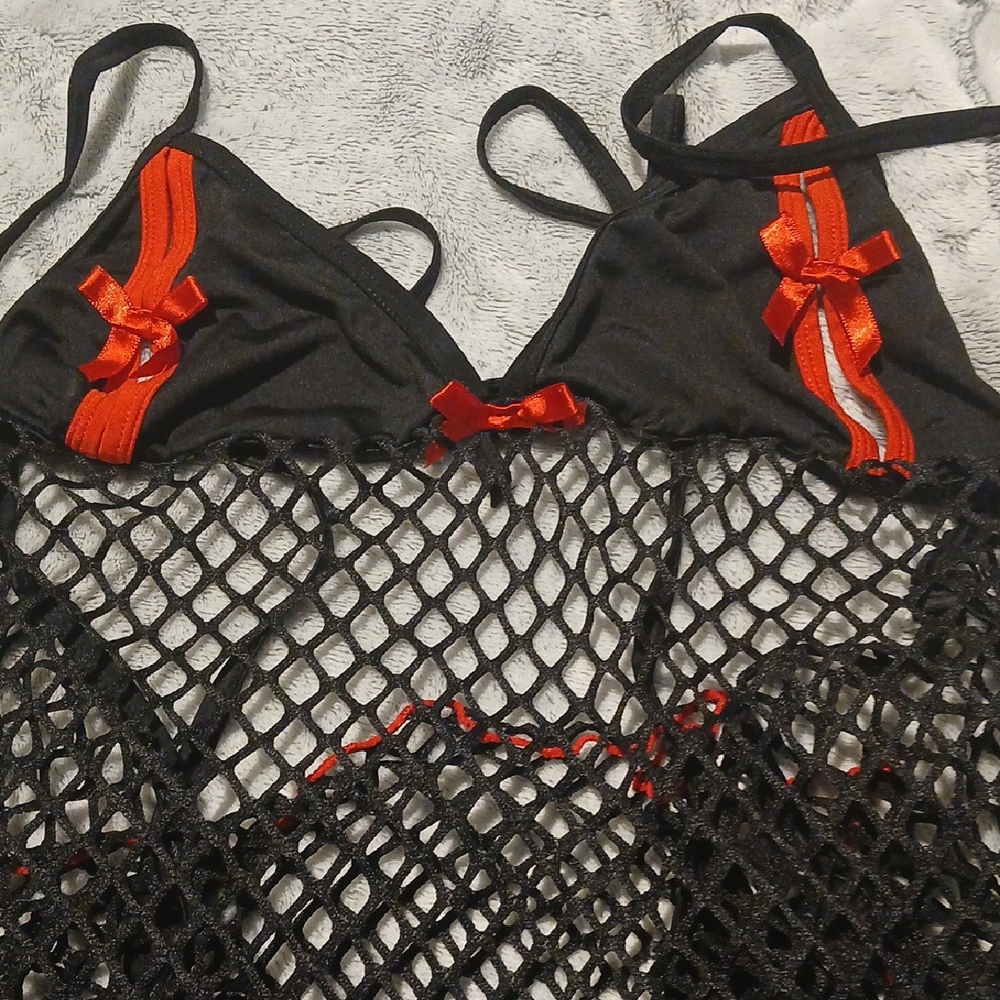 Dreamgirl Black and Red Fishnet Lingerie